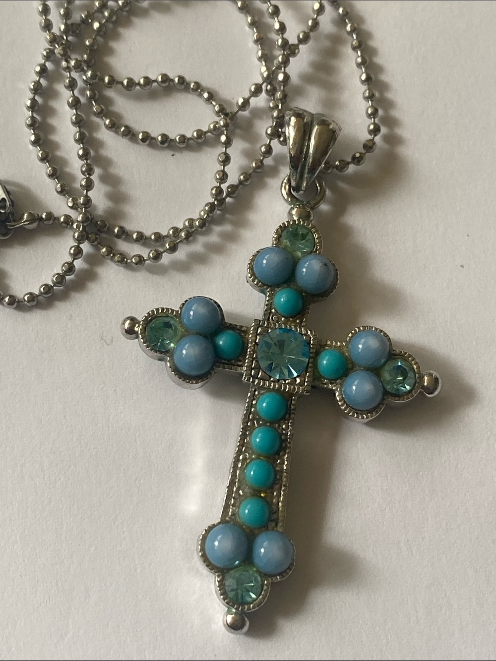Blue-Tone Cross Pendant Necklace - Unbranded